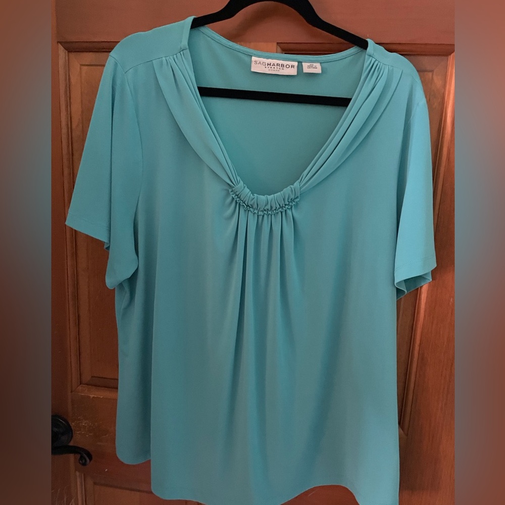 Sag Harbor Teal Short Sleeve Scoop Neck Blouse
